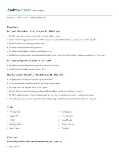 Box Loader Resume