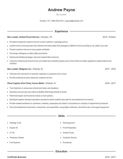 Box Loader Resume