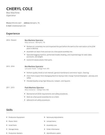 Box Machine Operator Resume