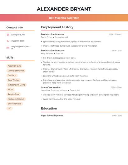 Box Machine Operator Resume
