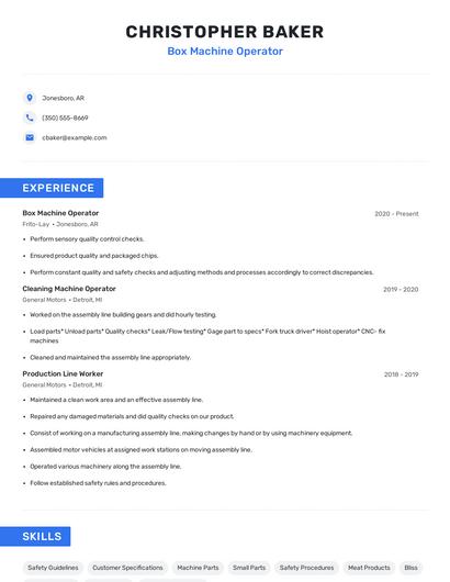 Box Machine Operator Resume