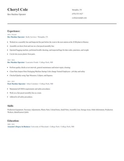Box Machine Operator Resume