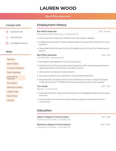 Box Office Associate Resume