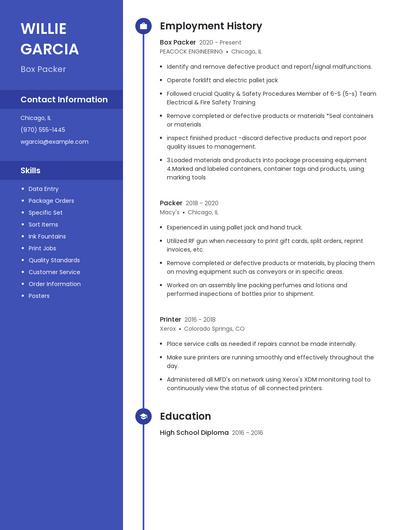 Box Packer Resume