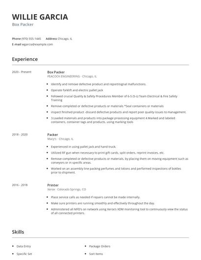 Box Packer Resume