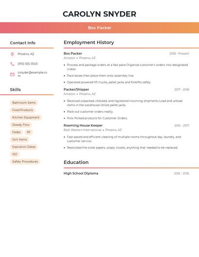 Box Packer Resume