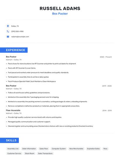 Box Packer Resume