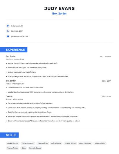 Box Sorter Resume