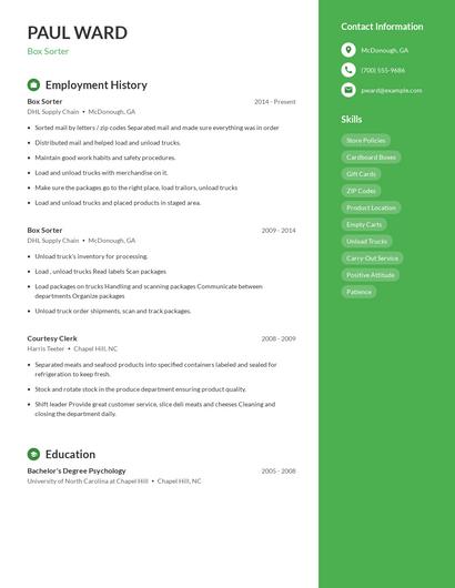 Box Sorter Resume