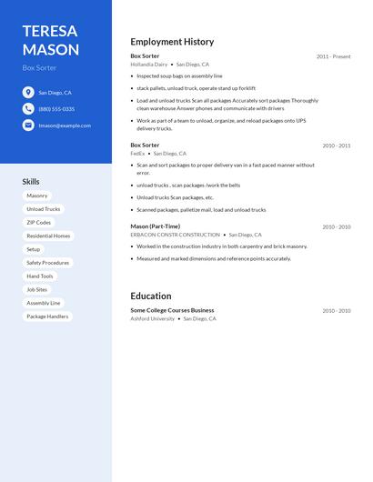 Box Sorter Resume