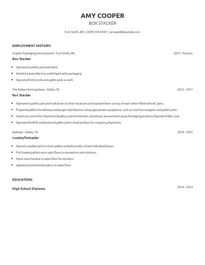 Box Stacker Resume