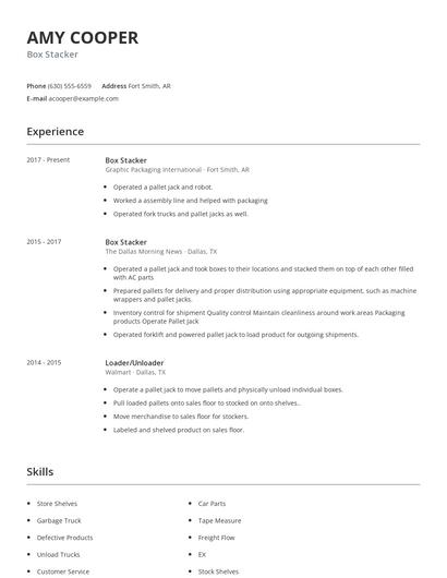 Box Stacker Resume