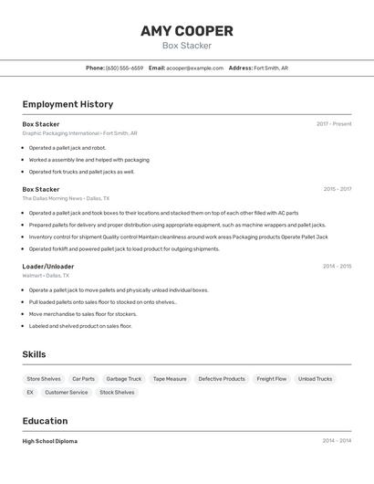 Box Stacker Resume