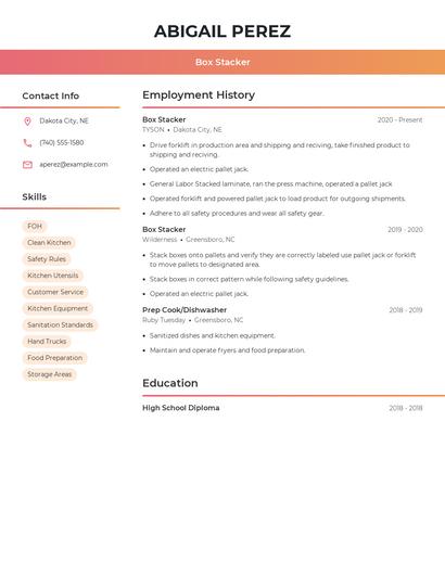 Box Stacker Resume