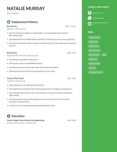 Box Stacker Resume