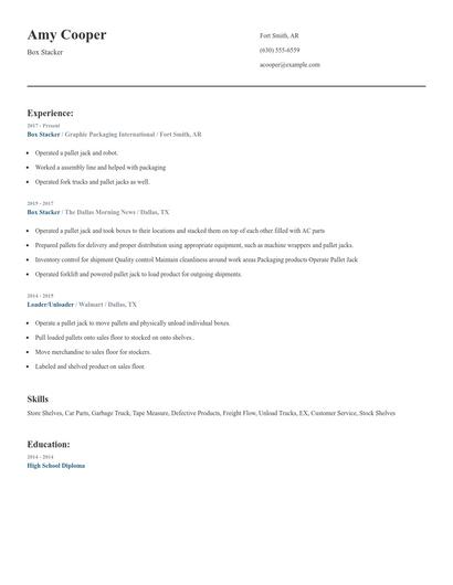 Box Stacker Resume