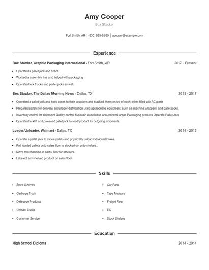 Box Stacker Resume