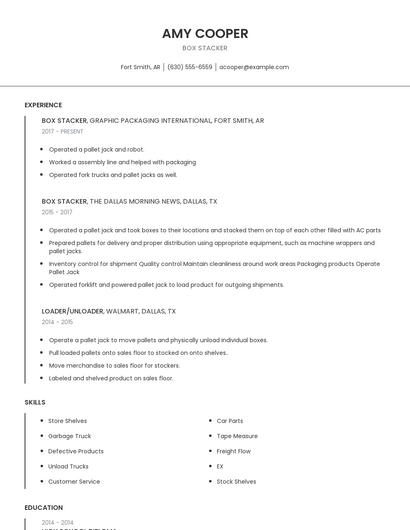 Box Stacker Resume