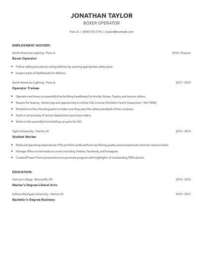 Boxer Operator Resume