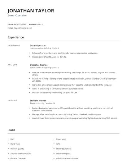 Boxer Operator Resume