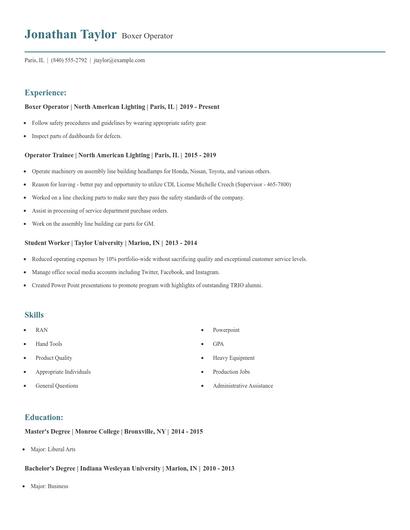 Boxer Operator Resume