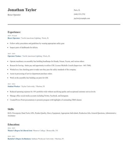 Boxer Operator Resume