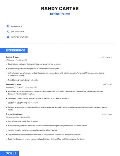 Boxing Trainer Resume