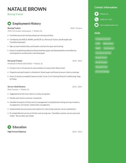 Boxing Trainer Resume