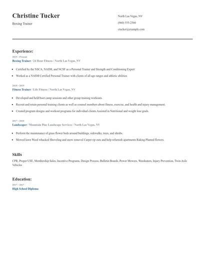 Boxing Trainer Resume