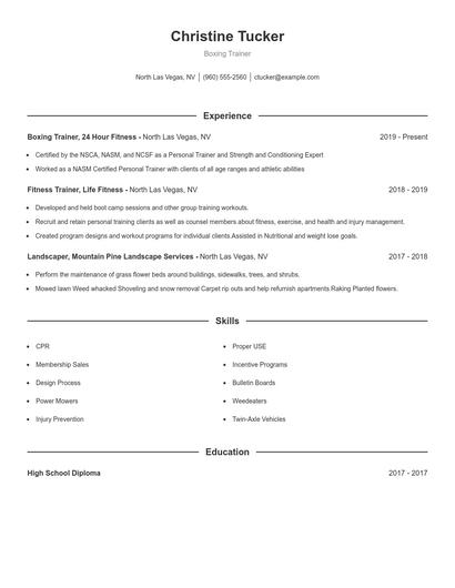 Boxing Trainer Resume