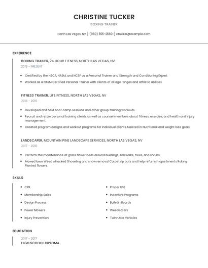 Boxing Trainer Resume