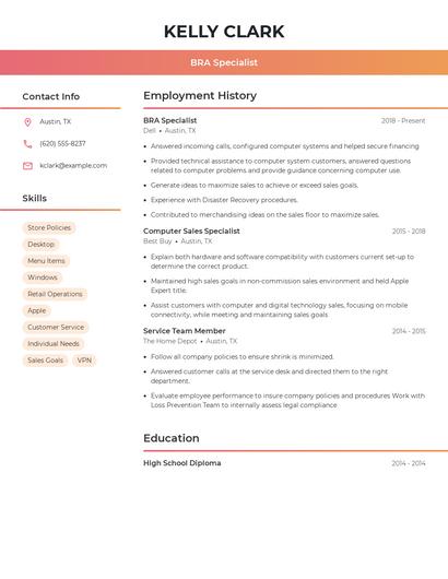 BRA Specialist Resume