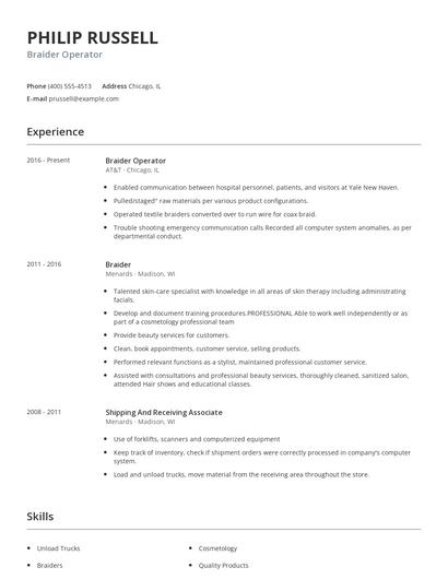 Braider Operator Resume