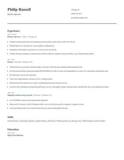 Braider Operator Resume