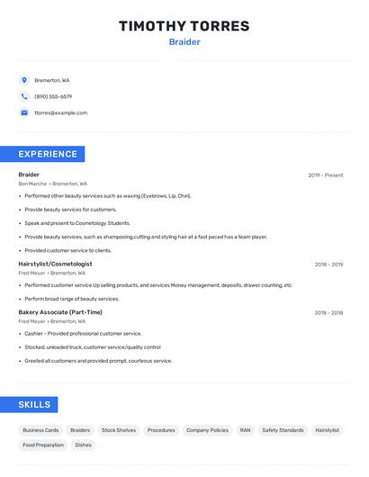 Braider Resume