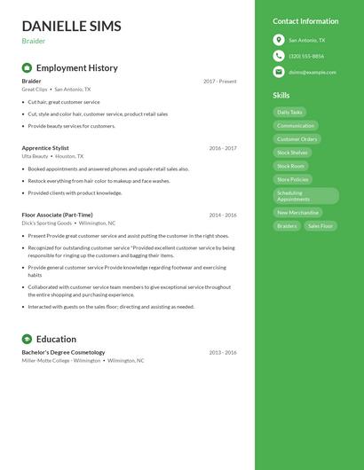 Braider Resume