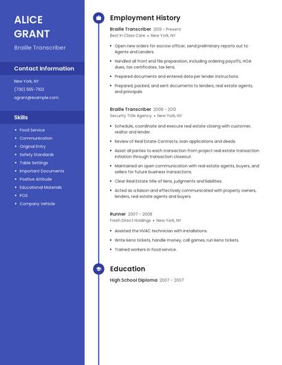 Braille Transcriber Resume