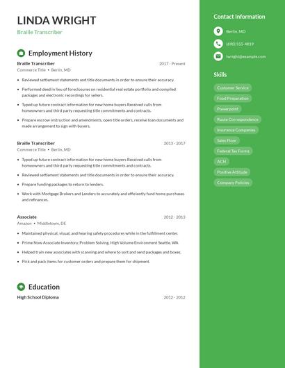 Braille Transcriber Resume
