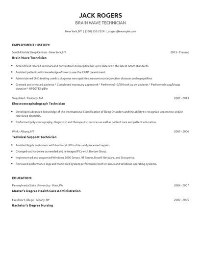 Brain Wave Technician Resume