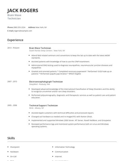 Brain Wave Technician Resume