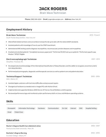 Brain Wave Technician Resume