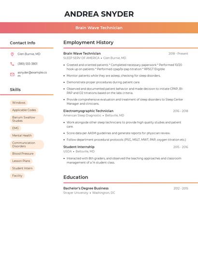 Brain Wave Technician Resume