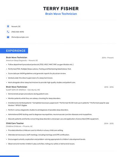 Brain Wave Technician Resume