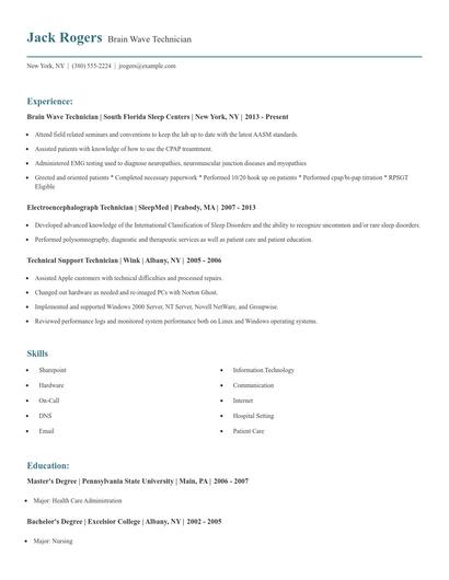 Brain Wave Technician Resume