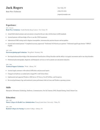 Brain Wave Technician Resume