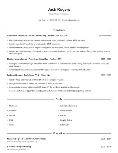 Brain Wave Technician Resume