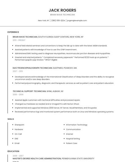 Brain Wave Technician Resume