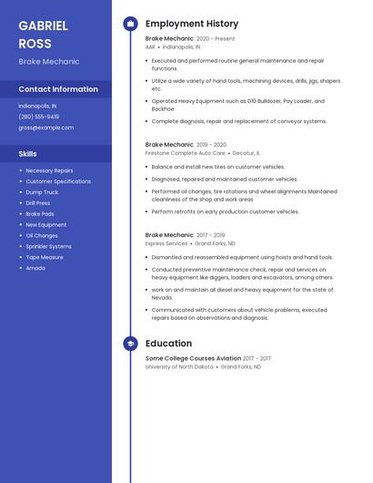 Brake Mechanic Resume
