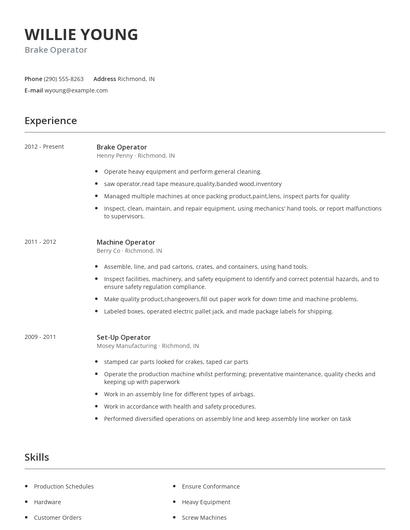 Brake Operator Resume