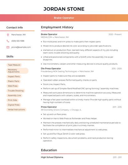 Brake Operator Resume